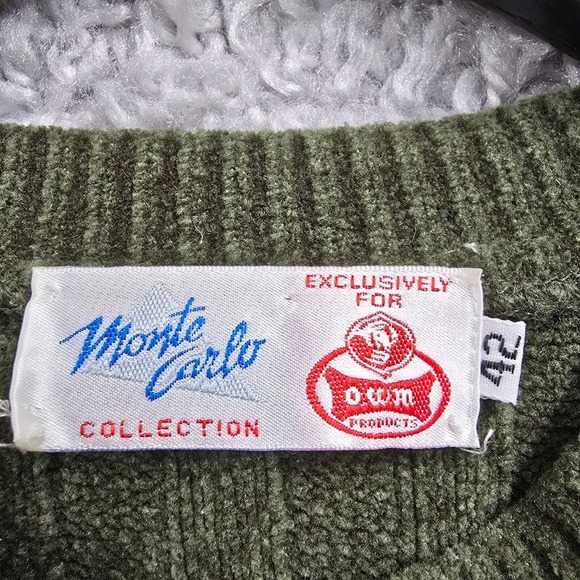 Vintage Monte Carlo Sweater Mens 42 Medium Green Striped Lambs Wool Y2K Retro - Picture 4 of 13